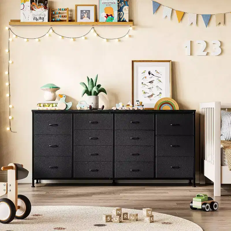 14 Drawer Dresser, 63 Inch Dresser TV Stand with Power Outlet