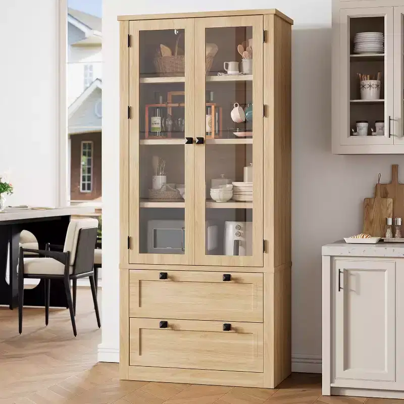 72 Kitchen Pantry Storage Cabinet, Modern Farmhouse Pantry with 2 Large Drawers & Adjustable Shelves, Freestanding Kitchen Cupboard for Dining Room
