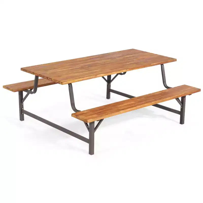 Costway Acacia Wood Patio Picnic Table Bench Set with 71'' Tabletop  2'' Umbrella Hole