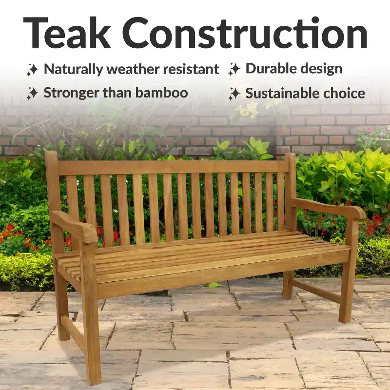Sunnydaze Outdoor Solid Teak Wood with Light Stained Finish Patio Garden Bench Seat - 60 - Light Brown