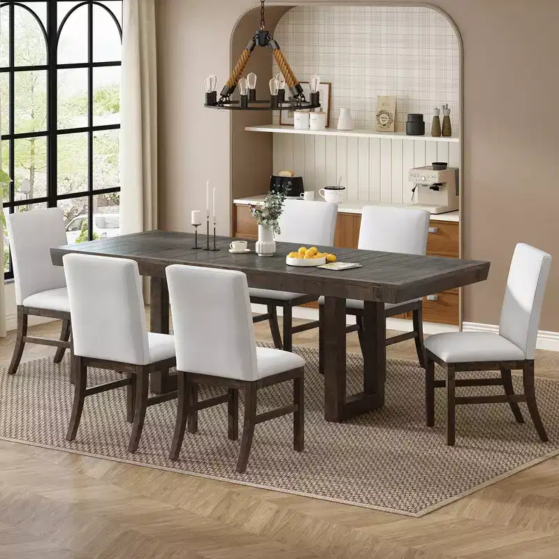 Whisen 7-Piece Dining Table Set with 6 Upholstered Chairs