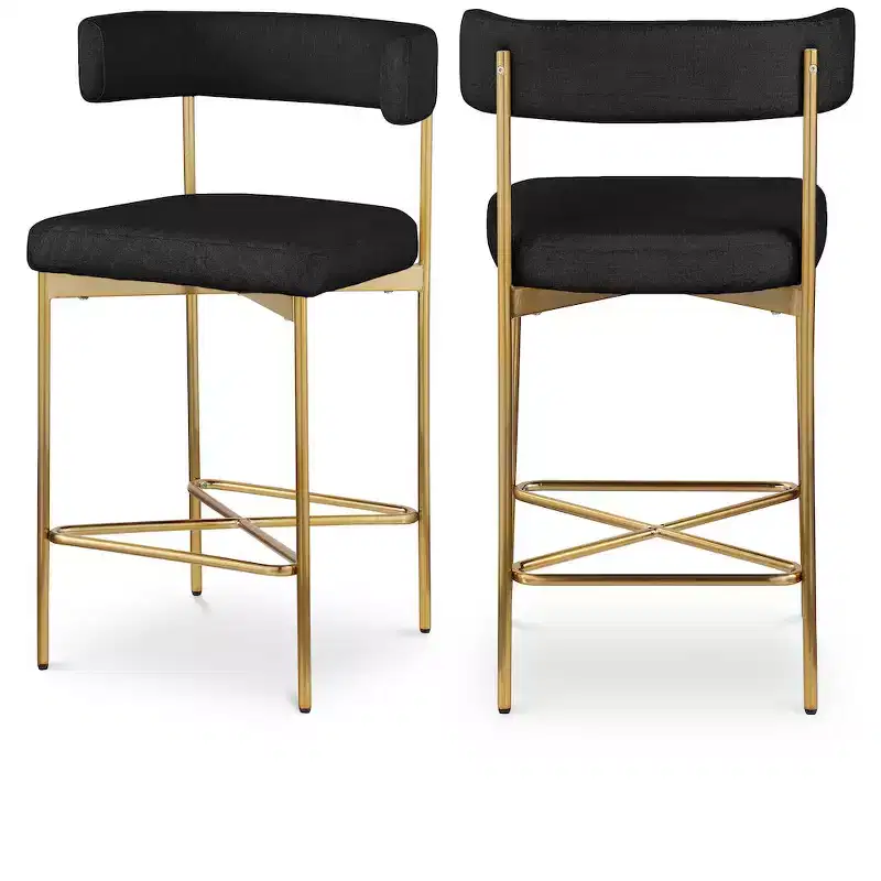 Meridian Furniture,Rivage Black Durable Linen Textured Fabric Stool, Set of 2