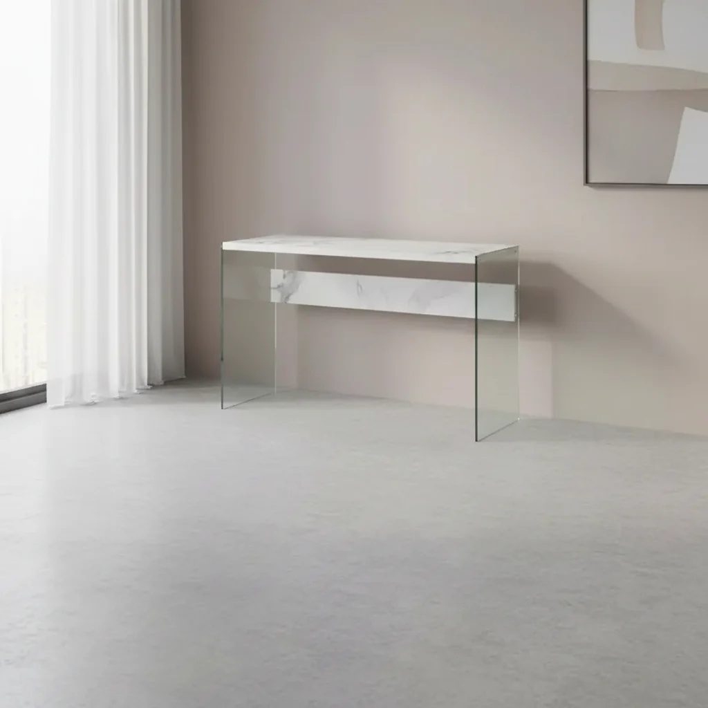 White Faux Marble Console Table 44 Inch Entryway