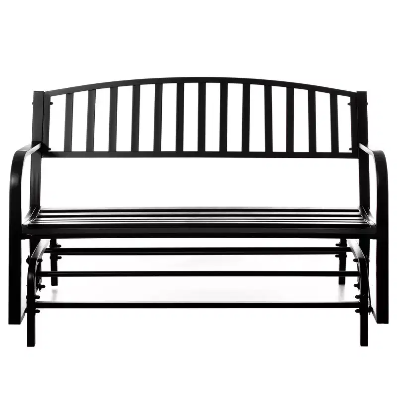Gardenised Outdoor Black Steel Swing, Powder Coated Glider Bench, Loveseat Lawn Rocker Bench for Yard, Patio, Garden and Deck