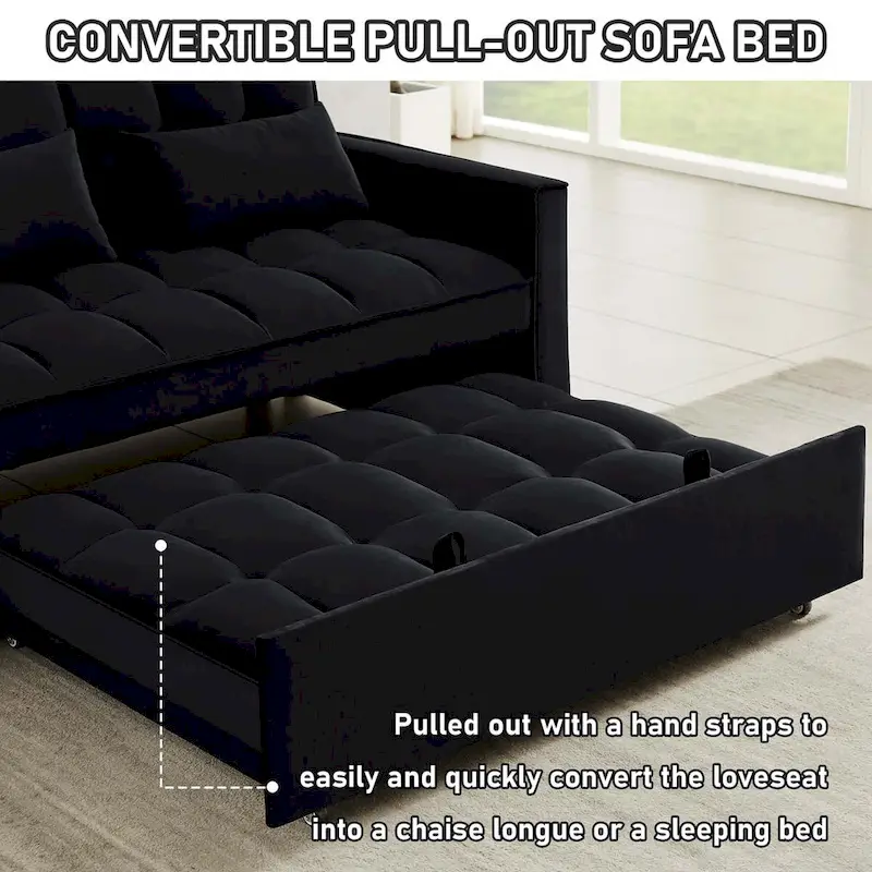 Aukfa Velvet Convertible Sleeper Sofa Loveseat with Side Pocket