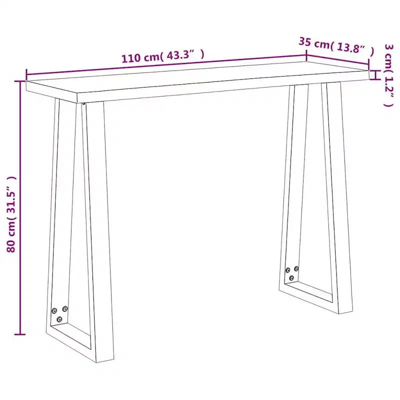 Console Table with Live Edge Solid Wood Acacia