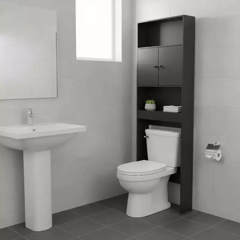 Tall Bathroom Storage Cabinet with Double Doors & Open Shelves, 76.38