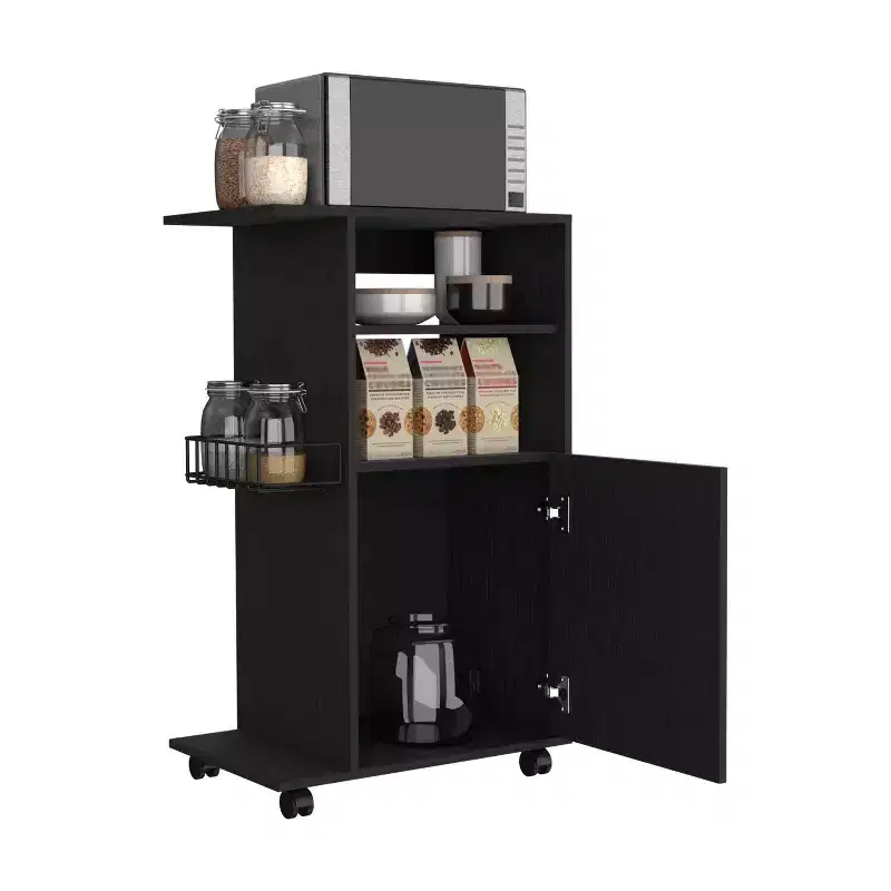 15Inch Rolling Kitchen Island Kitchen Cart with 1 Door Cabinet and 2 Open Shelves