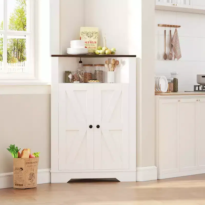 COZONY 38 Farmhouse Corner Storage Cabinet with Door and Adjustable Shelf, Small Floor Corner Organizer for Bathroom Kitchen Living Room