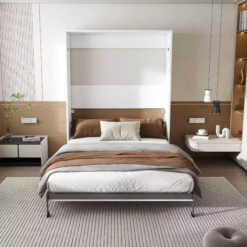 GDFStudio Elisha Modern Wall-Mounted Murphy Bed with Cabinet Design, Hydraulic Lift System