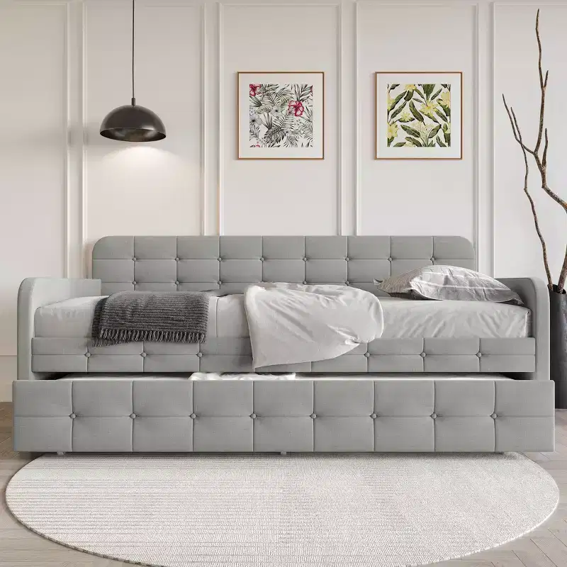 ChaletPosh Twin Size Daybed in Linen with Trundle