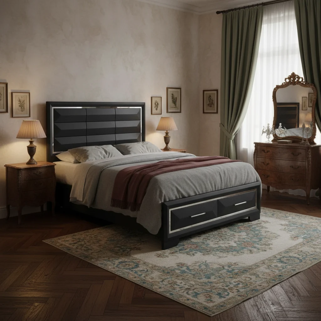 Liverpool Wood Frame Panel Bed with 2 Drawers