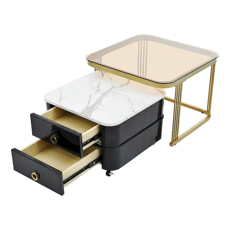Harper&Bright Designs 2-in-1 Square Nesting Coffee Table with Wheels