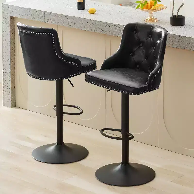 Bar Stools Set of 2,Adjustable Swivel Barstools, Faux Leather Bar Chairs,Upholstered Counter Height with High Backrest