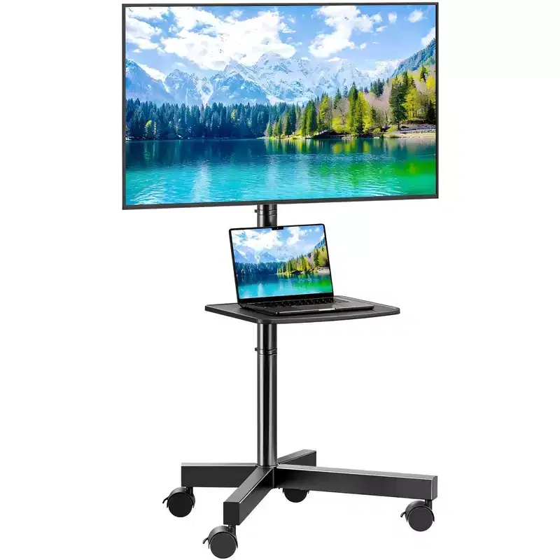 PERLESMITH Mobile TV Cart with Wheels for 23-60 LCD/LED/OLED TVs, Height Adjustable Shelf, Holds Up to 88 lbs, Max VESA 400x400mm
