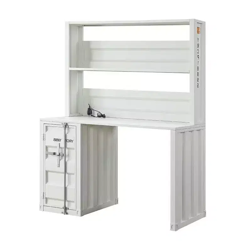 47" Cargo Desk White - Acme Furniture: L-Shaped Metal Frame, No Assembly, All Purpose Drawer