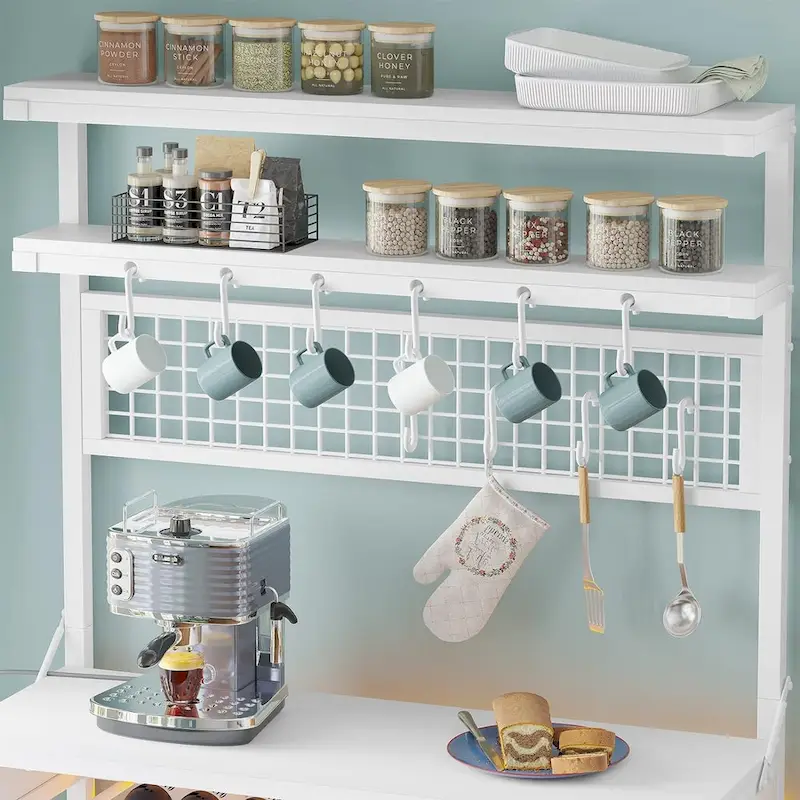 Bakers Rack with Power Outlet 6-Tier Coffee Bar Microwave Stand
