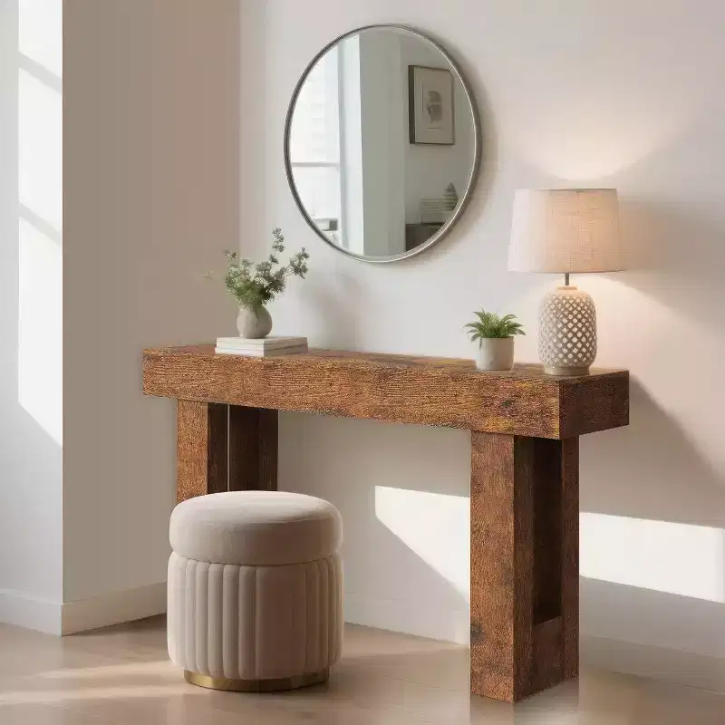 63 Rustic Console Table - Farmhouse Entryway Table w/ Open Shelf for Living Room & Hallway