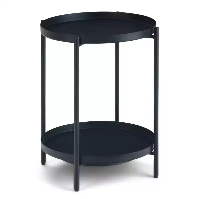 17" Metal End Table Black - : Industrial Style, Removable Tray, Iron Frame & Shelf