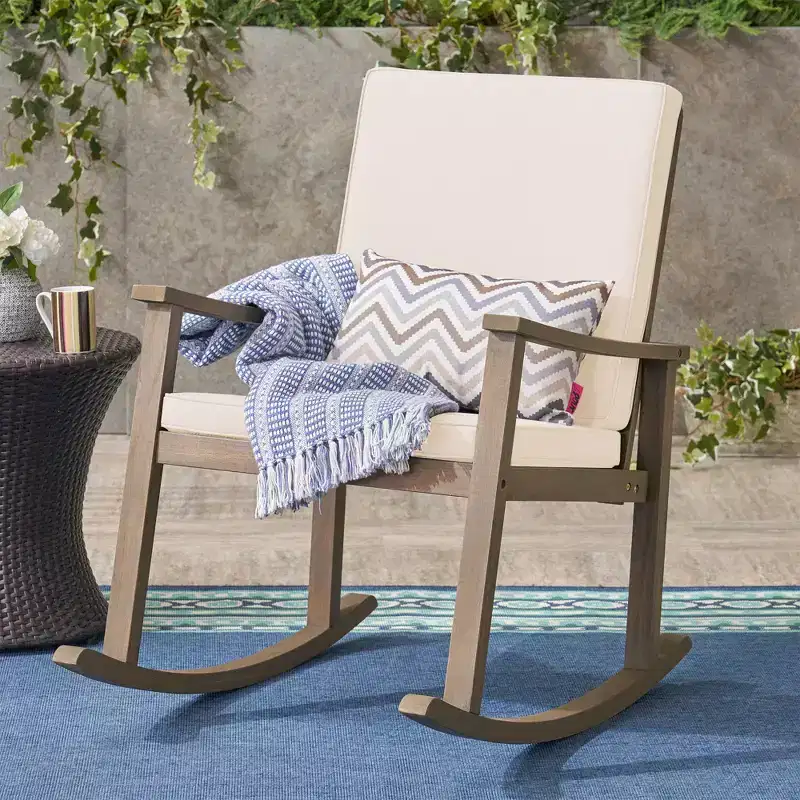 Christopher Knight Home Murad Modern Patio Acacia Wood Rocking Chair with Cushions