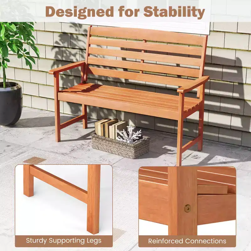 Costway Wooden Garden Bench 2-Person Patio Loveseat with Slatted Backrest Natural