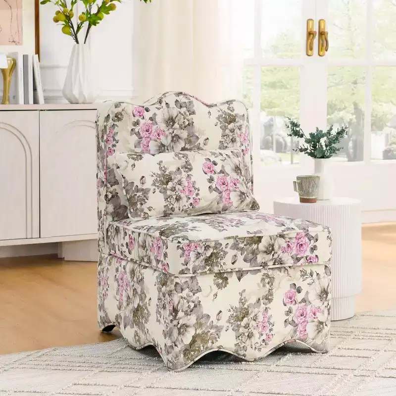 Flannel Armless Dining Chair with Pillow Back & Seat Cushion