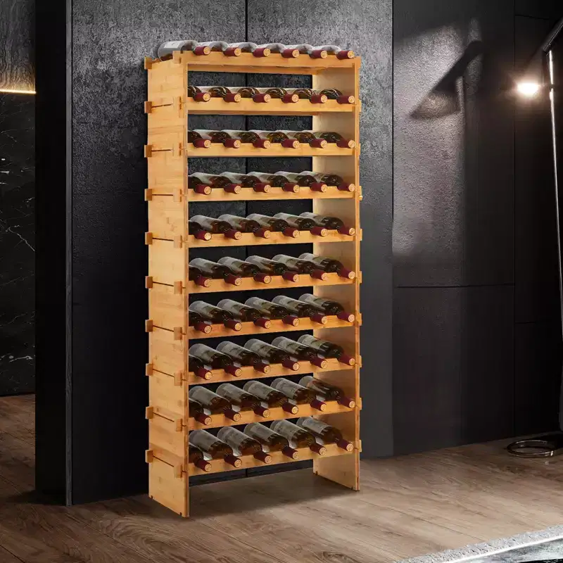 Stackable Wine Rack, 4 Tier Wooden Wine Storage Rack, Bamboo Wine Display Shelves, Wobble-Free Wine Holder Freestanding Floor Wine
