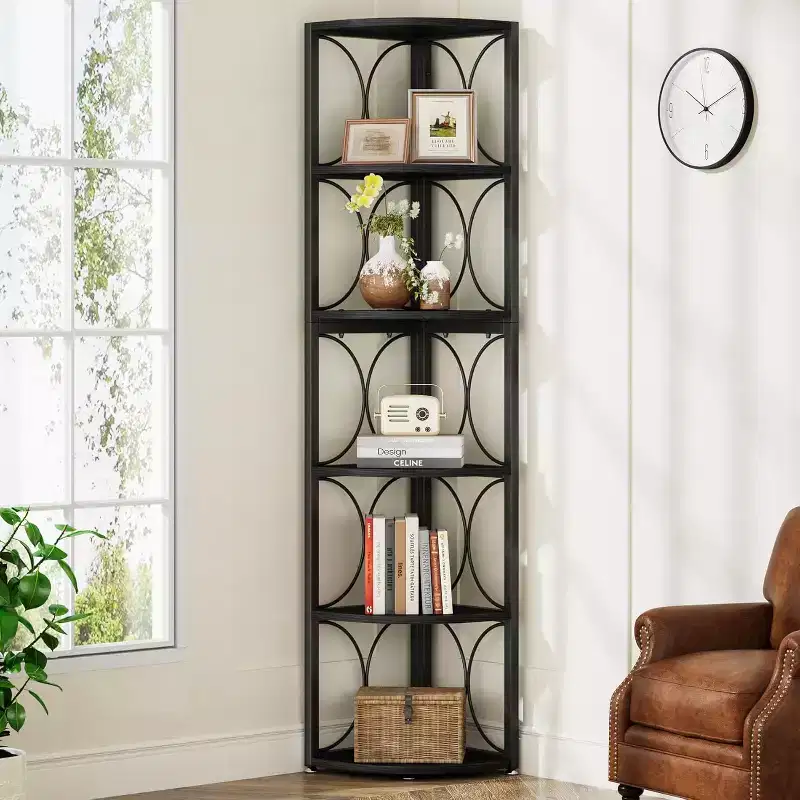 66.92 inch High Corner Shelves, 6 Tier Rustic Corner Bookshelf Bookcase Storage Rack