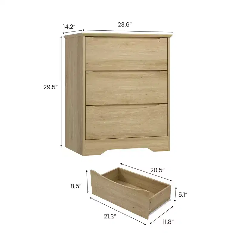 Tall Wooden Dresser with 3 Drawers Modern Chest of Drawers Deep Storage Large Closet with Wide Top for Bedroom Living Room Hallway Kids Room
