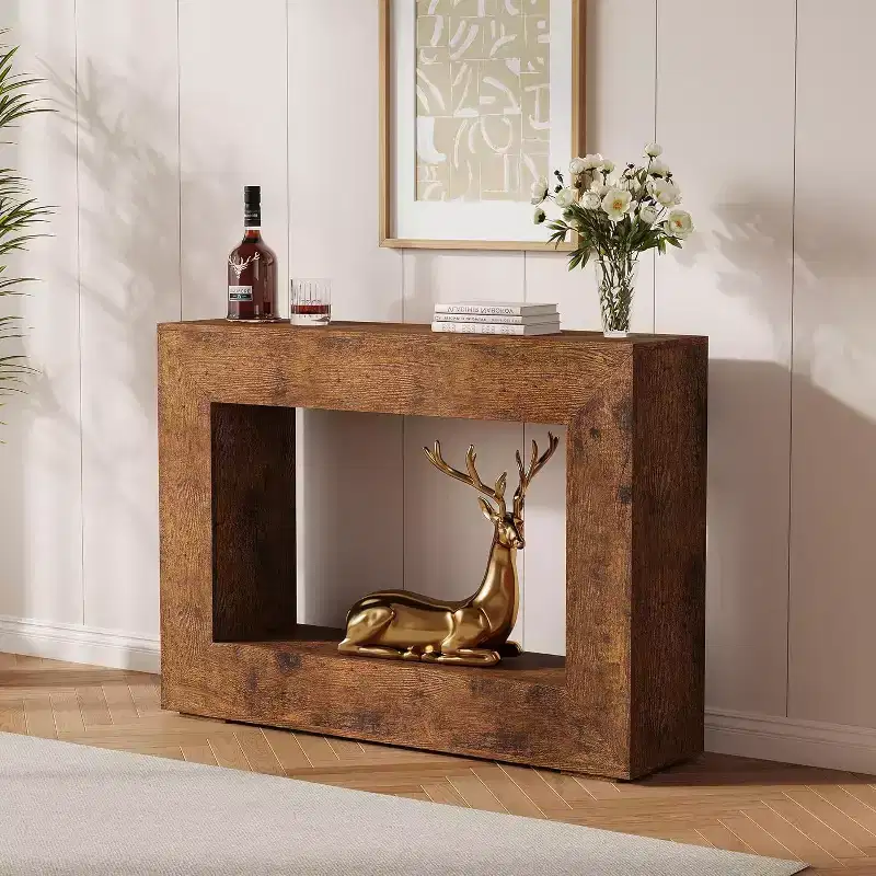 47 Farmhouse Console Table - Minimalist Vintage Entryway Table, Storage Rustic Sofa Table with Open Shelves