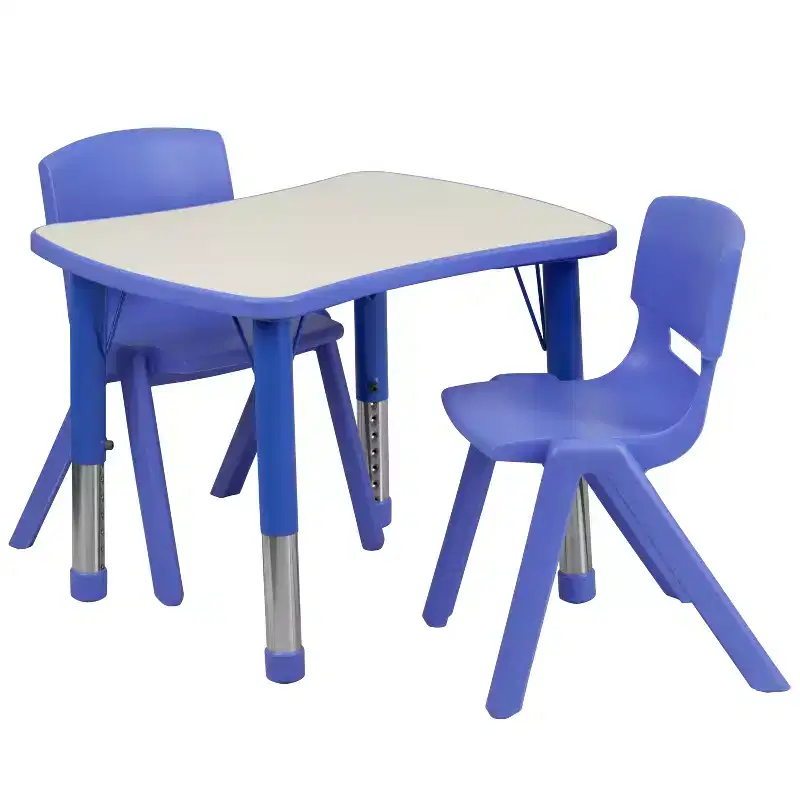 Flash Furniture 21.875W x 26.625L Rectangular Plastic Height Adjustable Activity Table Set with 2 Chairs