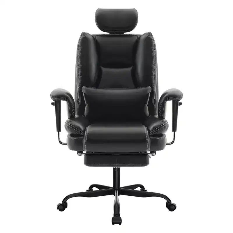 Office Chair Ergonomic 200 kg PU Leather Computer Chair with Lumbar Support and High Backrest, Ergonomic Desk Chair with Liftable Headrest, Black
