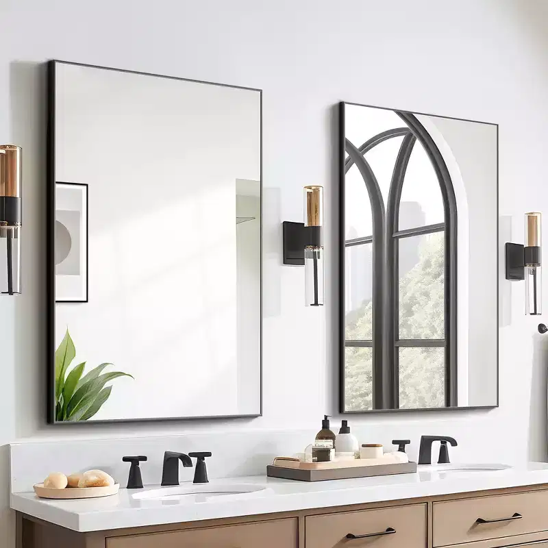 MAYEERTY Hanging Mirror Aluminum Alloy Thin Edge Right Angle Gold 39x30x1in Double Sided
