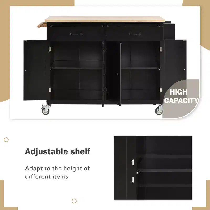 Whisen Modern Wood Kitchen Island with Spice Rack and Drawers