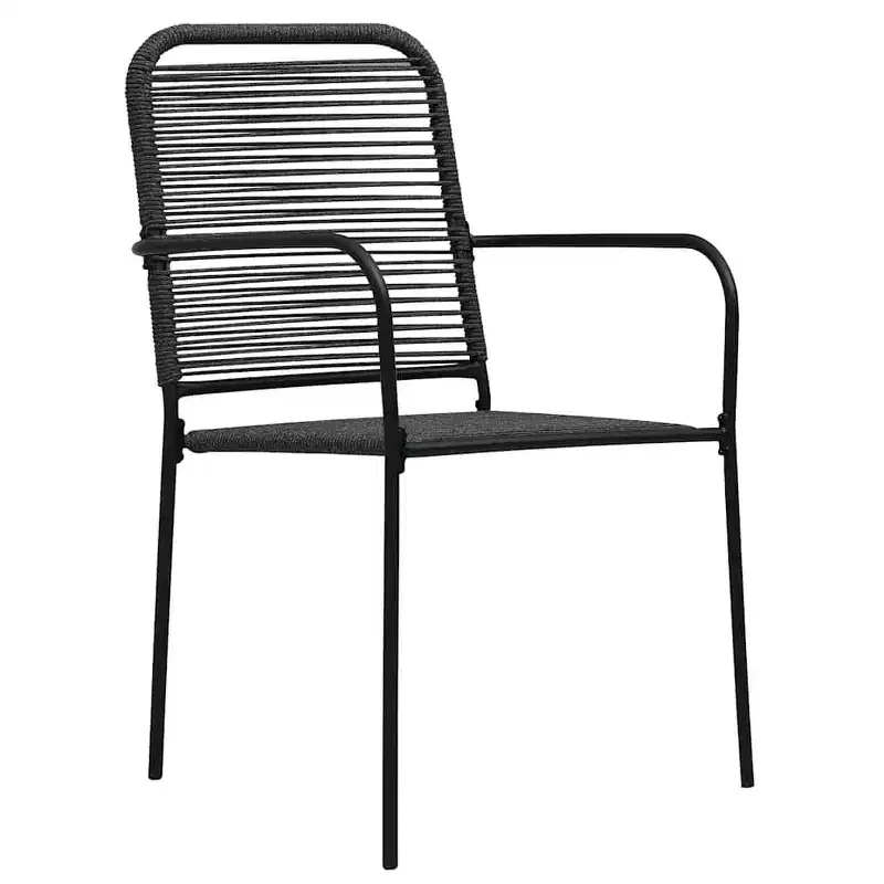 vidaXL Set of 4 Patio Chairs - Modern Retro Style Outdoor Seating, Durable Black Cotton Rope and Powder-Coated Steel, Suitable for Garden, Deck, Patio