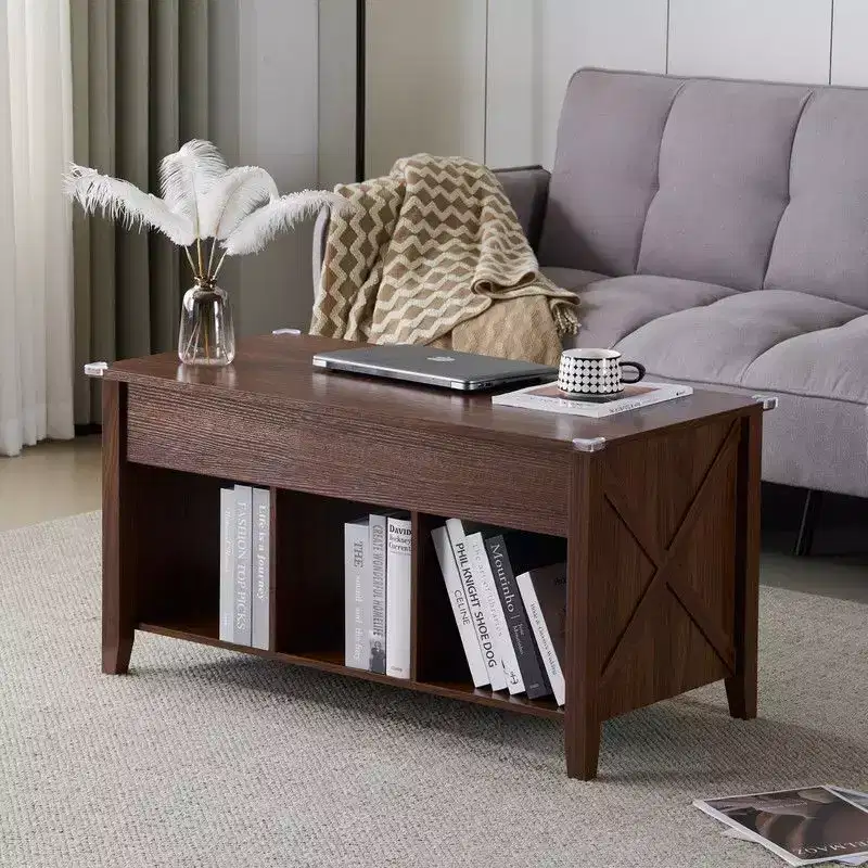 Lift Top Coffee Table with Hidden Compartment and 3 Shelves