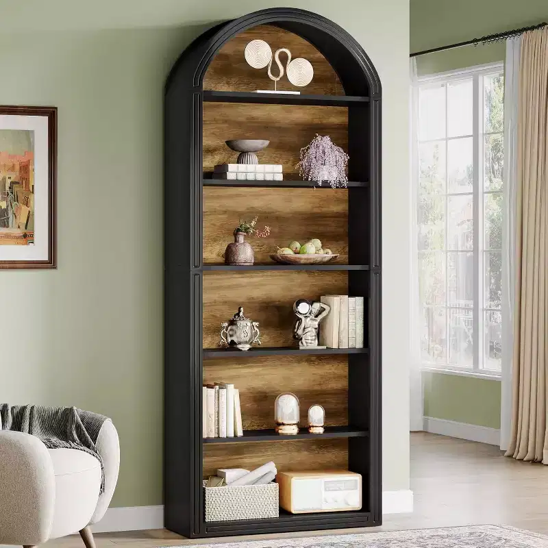 Lantine 6-Tier Arched Bookshelf, 77.16 Tall Bookcase, Floor Standing Open Display Rack Shelving Unit for Living Room, Home Office