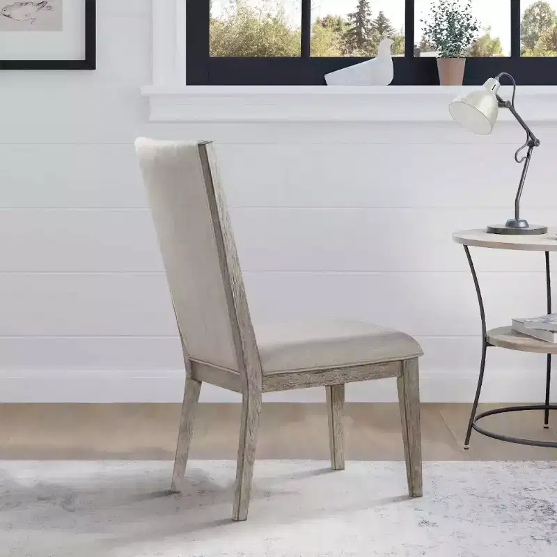 Royal Hamton Transitional Style Wooden Side Chair with Fabric Upholstery, Set of 2, Gray Oak