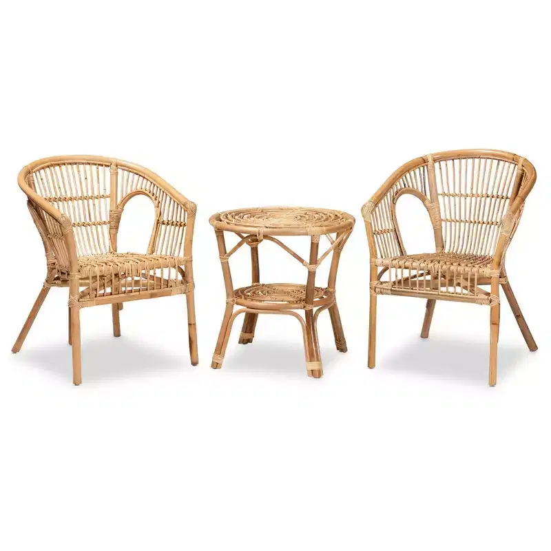 bali & pari 3pc Alleta Rattan Living Room Set Natural/Brown: Bohemian Style, No Assembly, Round Table Set