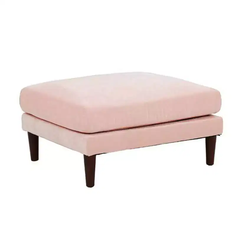 32 Inch Modular Ottoman with Box Cushion Seat, Wood Legs, Blush Pink