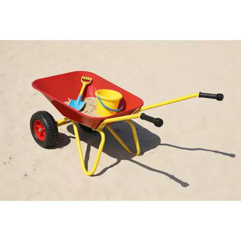 Children's Metal Wheelbarrow, 33LBS Kids Garden Cart, Heavy Duty Steel Tray Yard Utility Cart for Leaves Soil Sand Outdoor Gardening Tool
