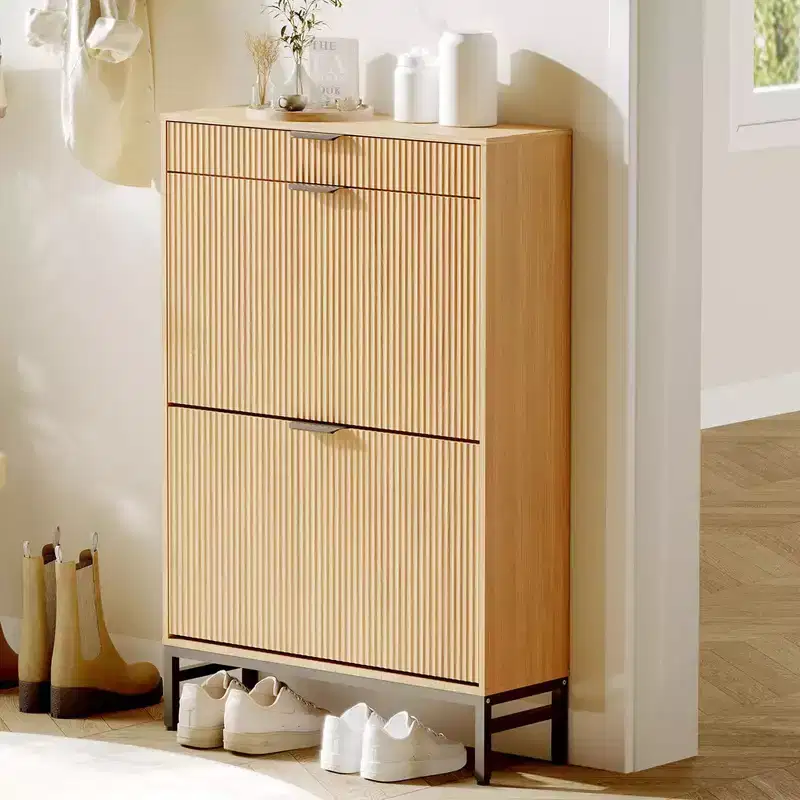 Flip-Door Shoe Cabinet with 3 Drawers - 31.5