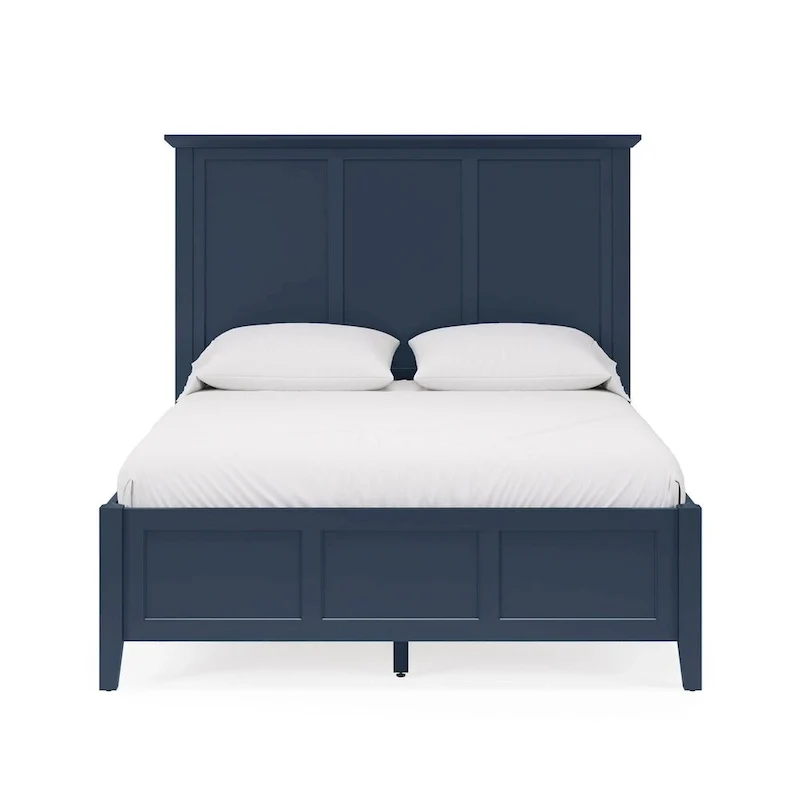 King Solid Wood Bed – Blue, Three-Panel Headboard, Crown Molding, Mahogany, Sleeps 1