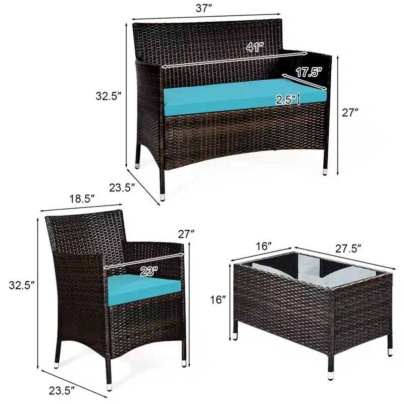 Costway 8PCS Rattan Patio Furniture Set Cushioned Sofa Chair