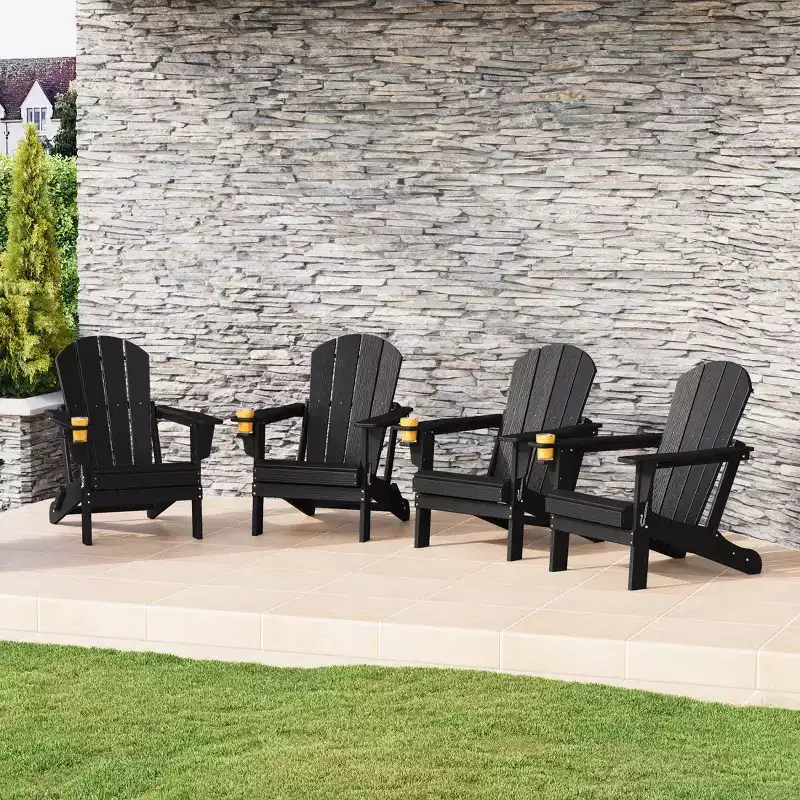 WestinTrends Nantucket Outdoor Patio HDPE Resin Folding Adirondack Chairs With Cup Holder and Phone Holder (Set of Four)