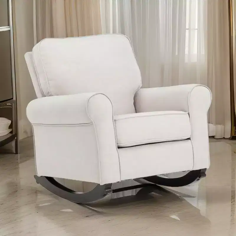 Royal Hampton 37 Inch Rocking Chair, Pocket Coil Seat, Wood Frame, Soft Beige Upholstery