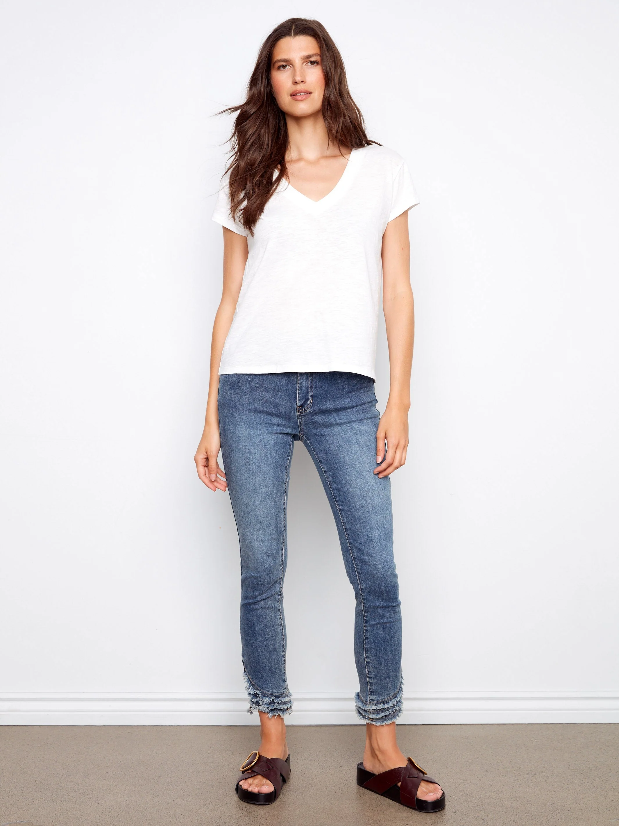 Organic Cotton Drop Shoulder V-Neck T-Shirt - White
