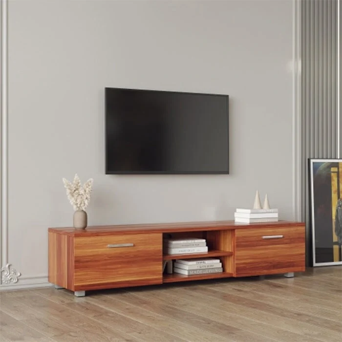 Walnut farmhouse tv stand 2 Storage Cabinet Media Console with open shelves