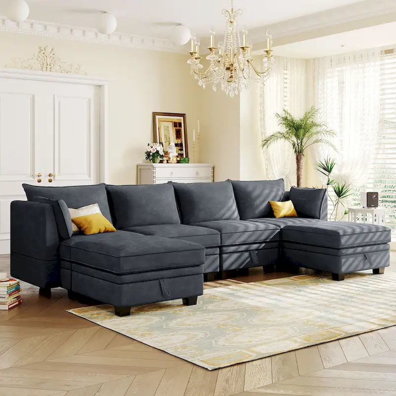 Convertible Sofa Bed with Reversible Chaise for Living Room