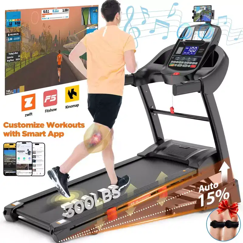 5.0HP 300LB Capacity Treadmill for Home, Foldable Treadmill w/ 2-0% Auto Incline, Immersive Run w/ Smart APP, 64+7 Workout Programs, 12MPH Treadmill